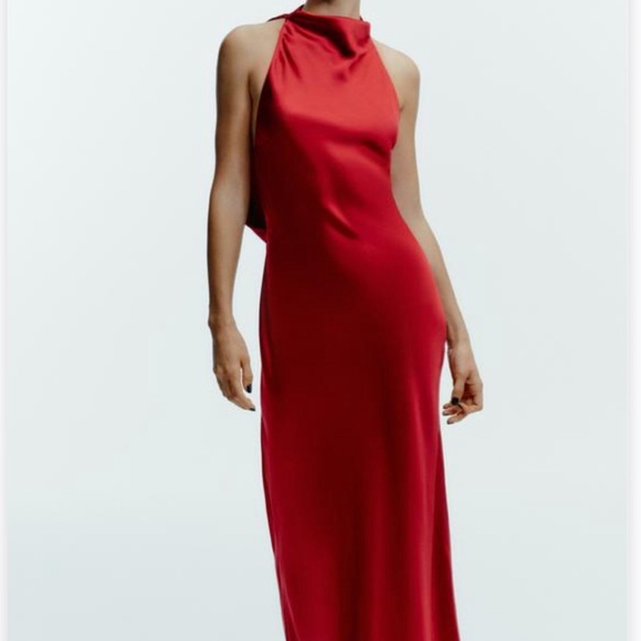 Zara Red Satin Evening Dress - Picture 2 of 3